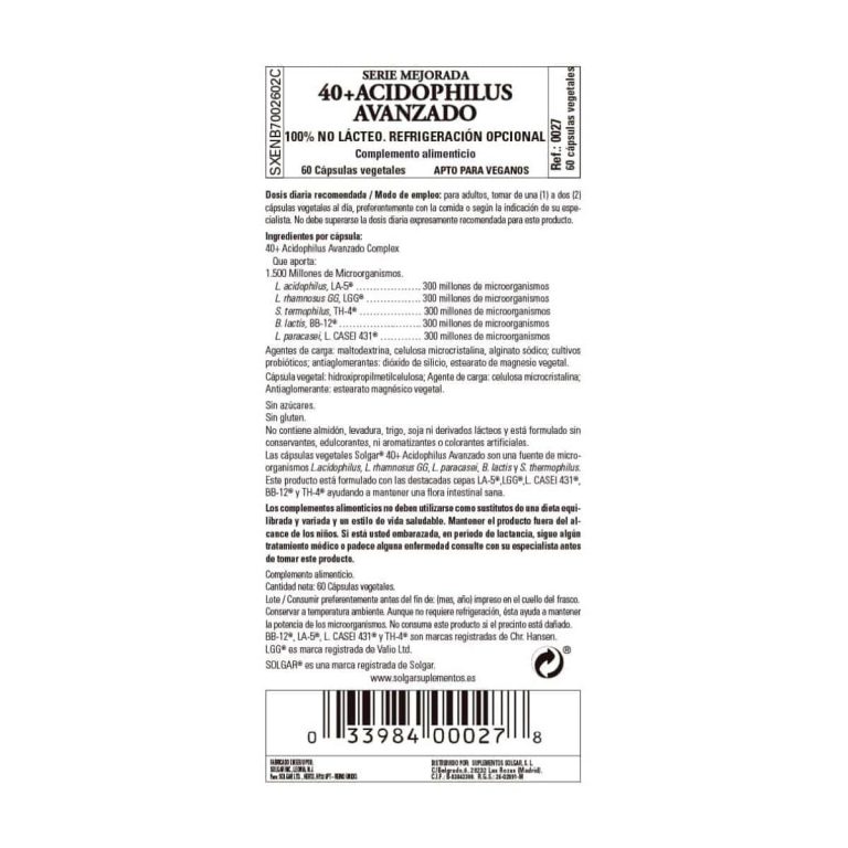40 Plus Acidophilus Avanzado – 60 Cápsulas Veganas
