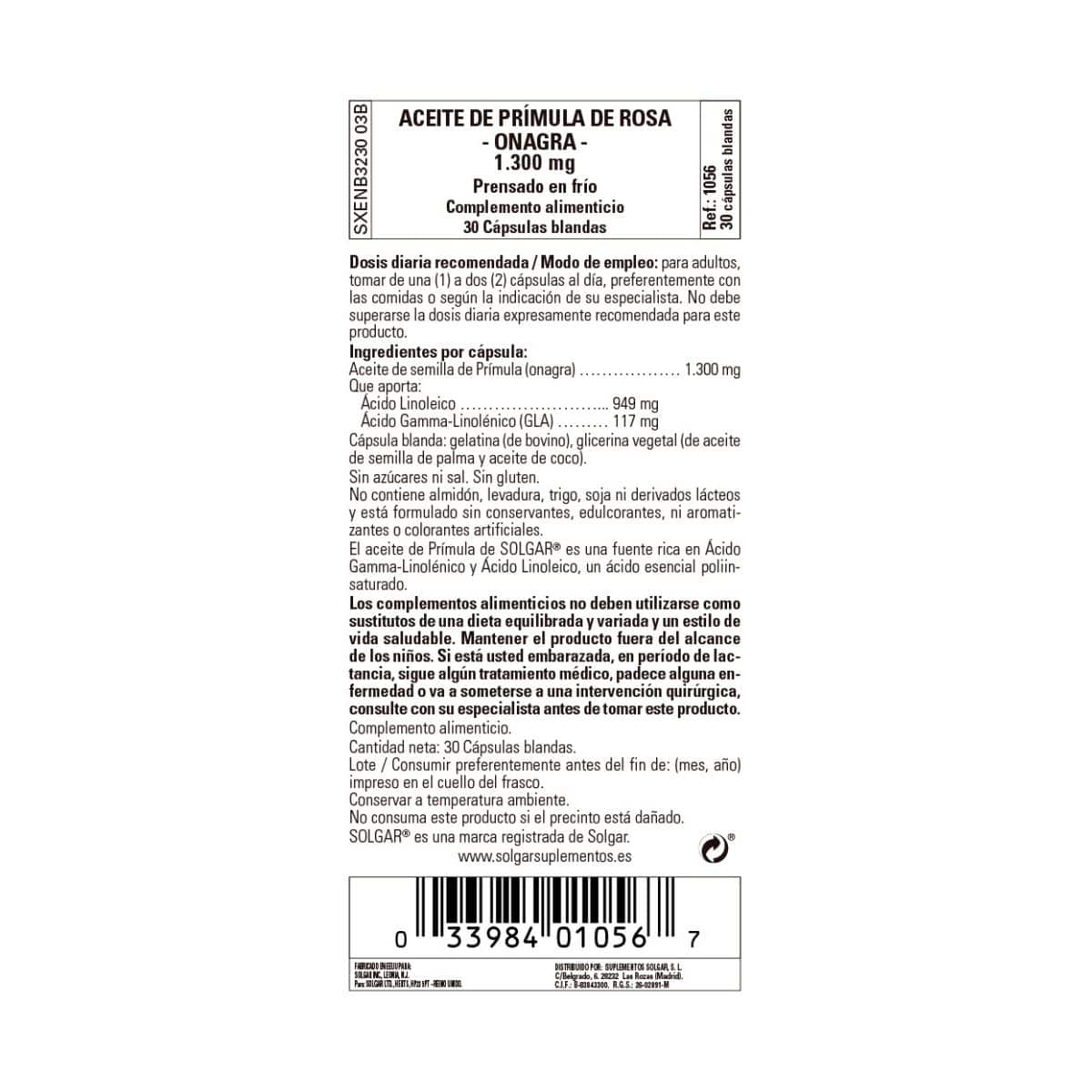 Aceite de Prímula Rosa 1300 mg – 30 Perlas Aceite de Prímula Rosa 1300 mg – 30 Perlas