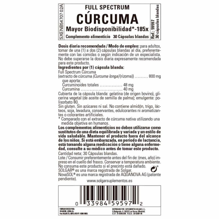 Curcumina de Espectro Completo – 30 Cápsulas Blandas