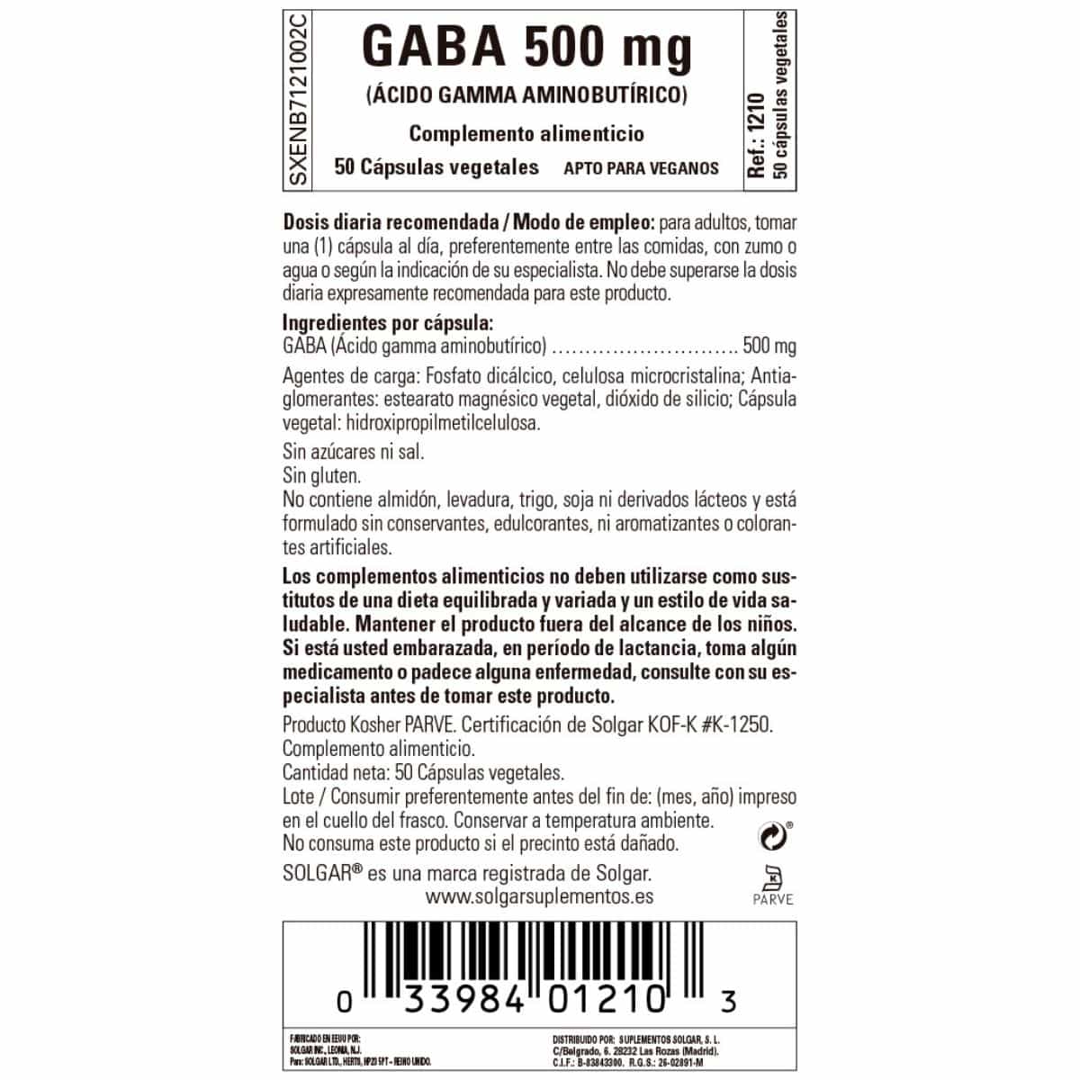GABA 500 mg – 50 Cápsulas Veganas GABA 500 mg – 50 Cápsulas Veganas