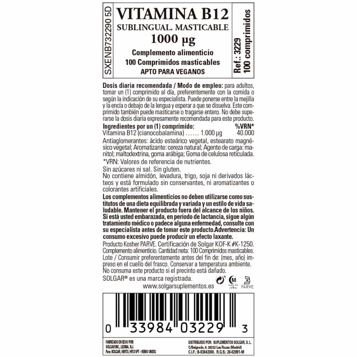 Vitamina B12 – 1000 mcg – 100 Comprimidos Masticables Vitamina B12 – 1000 mcg – 100 Comprimidos Masticables
