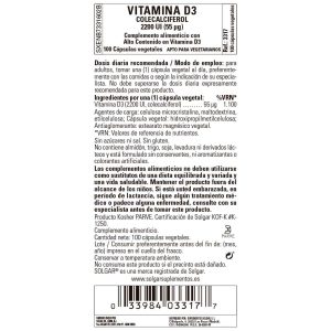 Vitamina D3 2200ui – 55 mcg – 100 Cápsulas Veganas