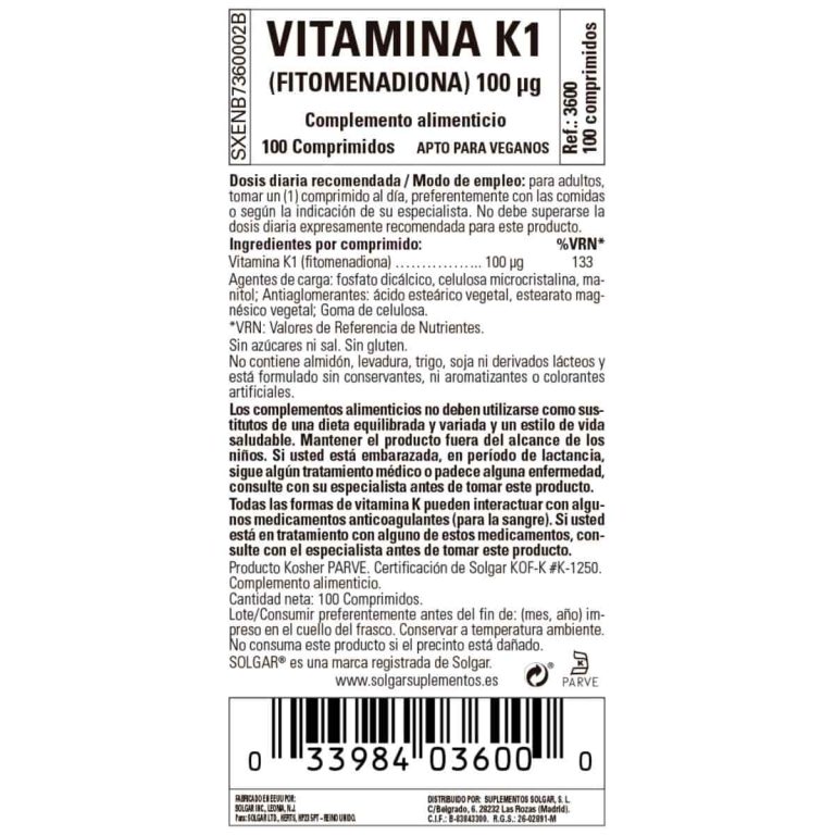 Vitamina K Natural 100 mcg – 100 Comprimidos