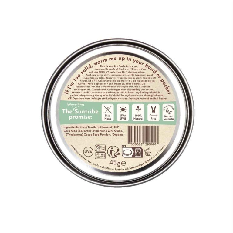 Etiqueta Protector Solar Mineral Ecológico SPF 50 Color Cacao Suntribe